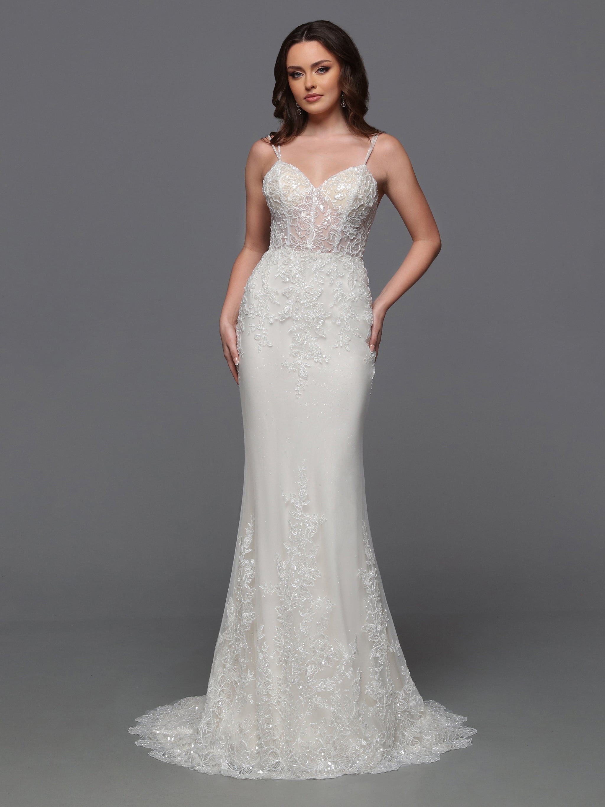 Davinci Bridal 50843 Sheer Beaded Wedding Dress Detachable