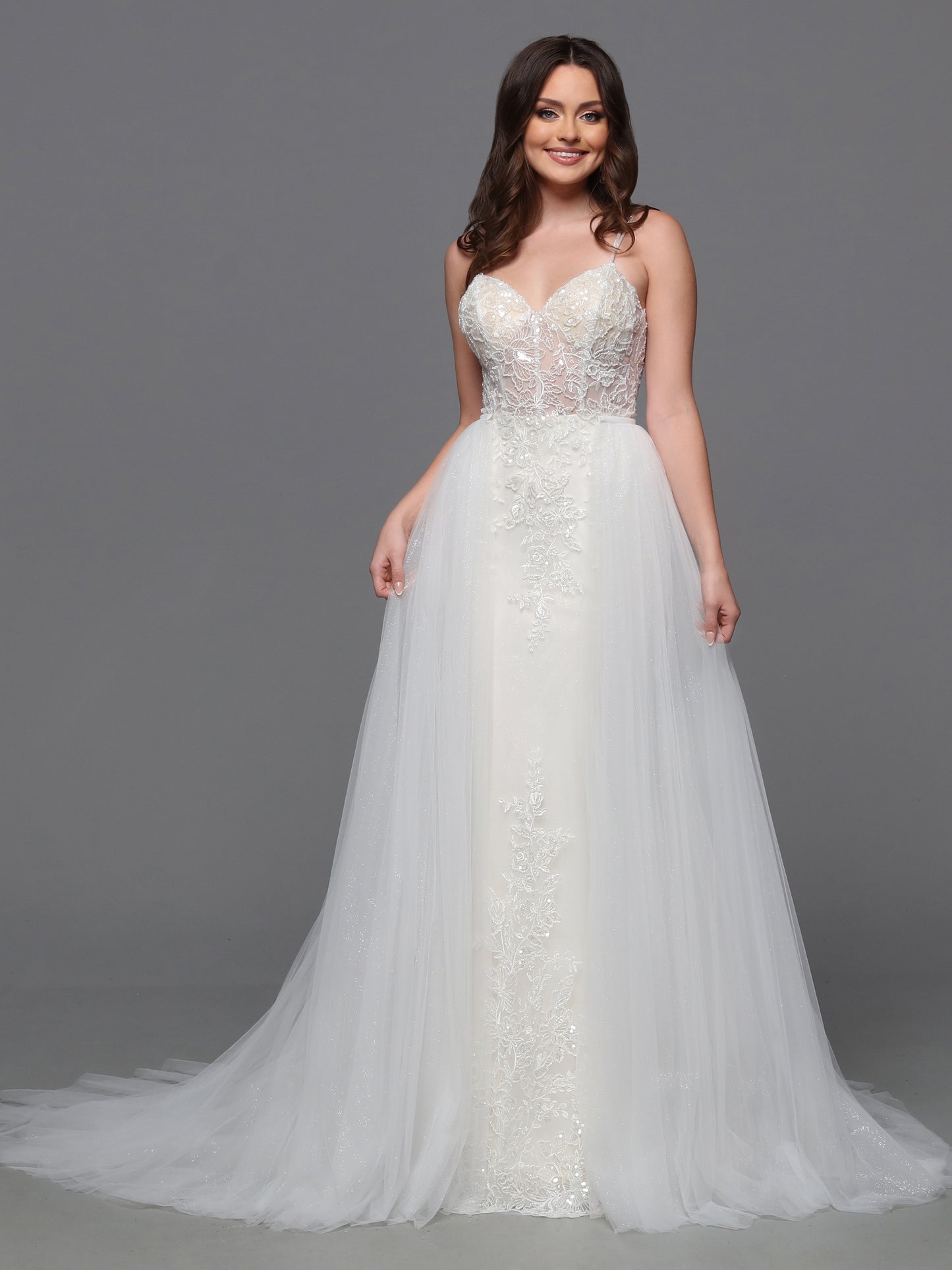 Davinci Bridal 50843 Sheer Beaded Wedding Dress Detachable Overskirt sequin Bridal Gown 14 / Ivory/Ivory Davinci Bridal 50843 Sheer Beaded Wedding Dress Detachable Overskirt sequin Bridal Gown 14 / Ivory/Ivory