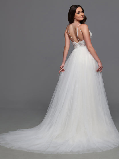 Davinci Bridal 50843 Size 12 Ivory Beaded Wedding Dress Detachable Overskirt Sequin Bridal Gown