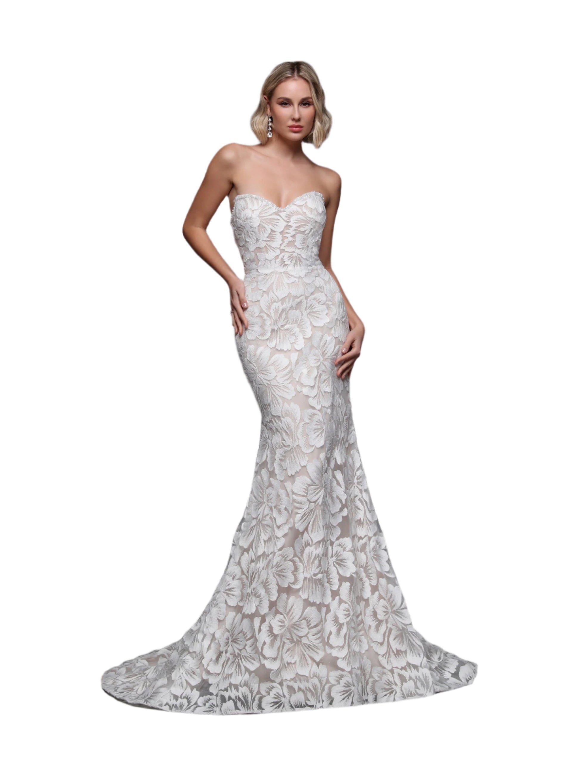 Davinci 50870 Embroidered Lace Wedding Dress Strapless Mermaid Beaded Bridal Gown 10 / Ivory/Nude Davinci 50870 Embroidered Lace Wedding Dress Strapless Mermaid Beaded Bridal Gown 10 / Ivory/Nude