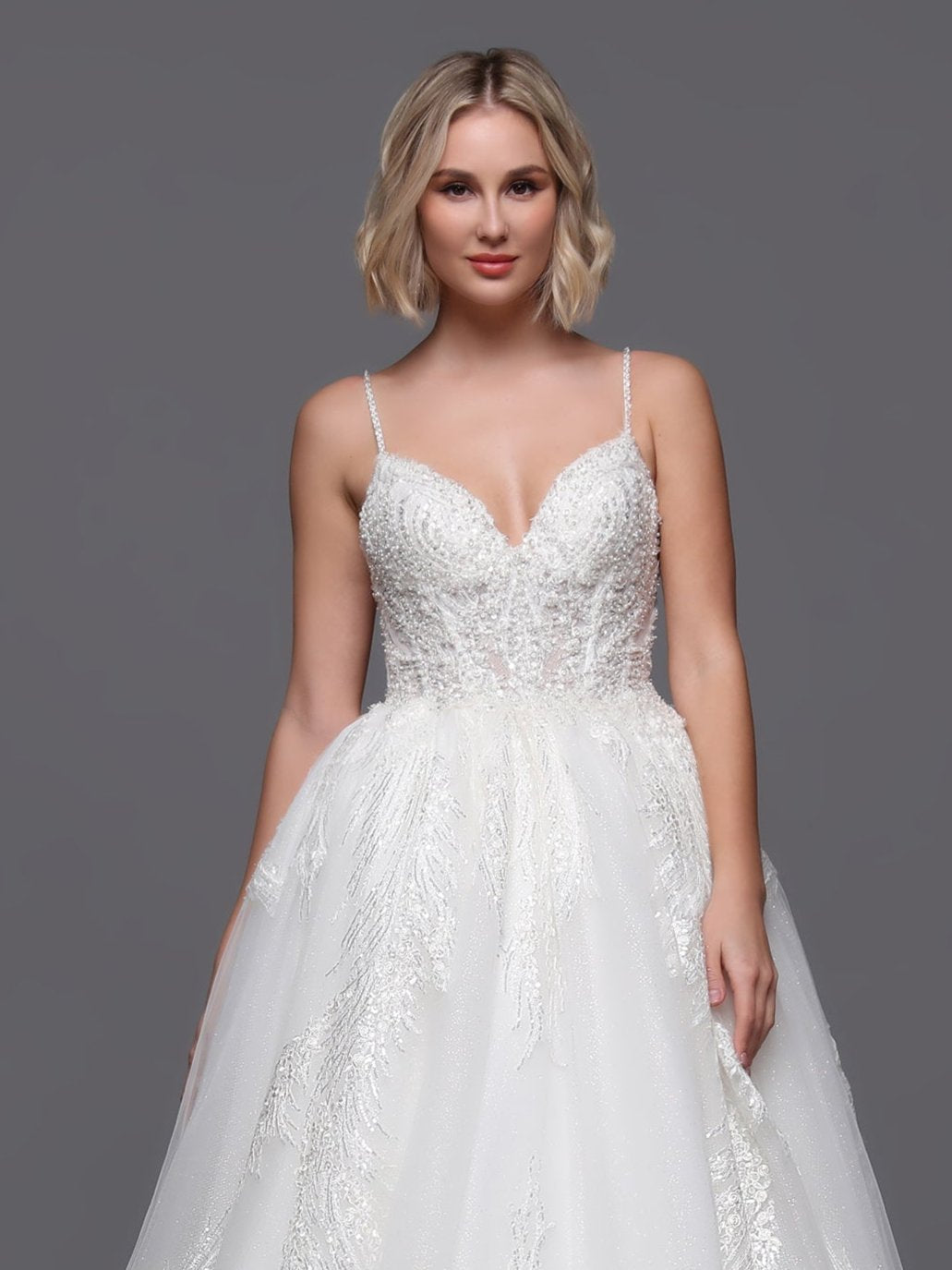 Davinci Bridal 50876 Beaded Sequin Wedding Dress Bridal Gown Shimmer Train Princess 6 / Ivory