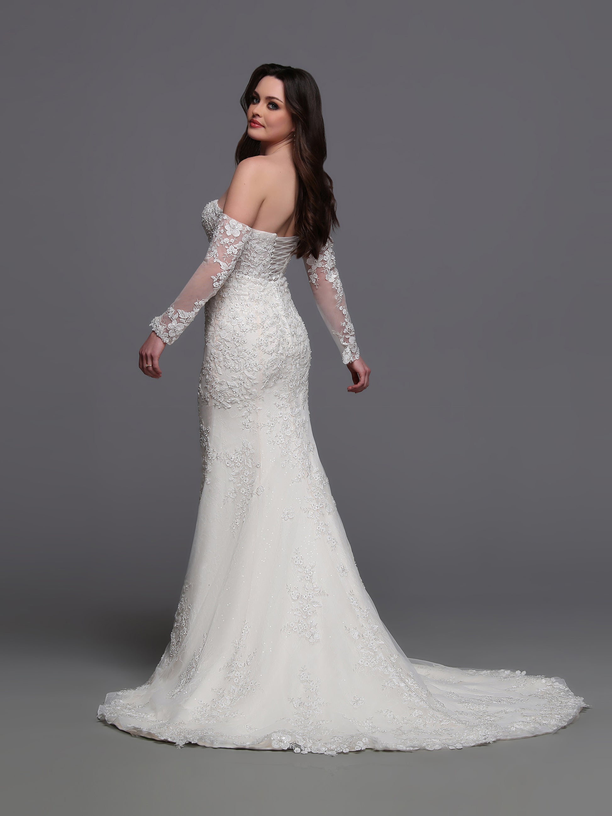 Davinci Bridal 50881 Size 6 Ivory Beaded Lace Wedding Dress Long Sleeve Corset Bridal Gown Train Mermaid Davinci Bridal 50881 Size 6 Ivory Beaded Lace Wedding Dress Long Sleeve Corset Bridal Gown Train Mermaid
