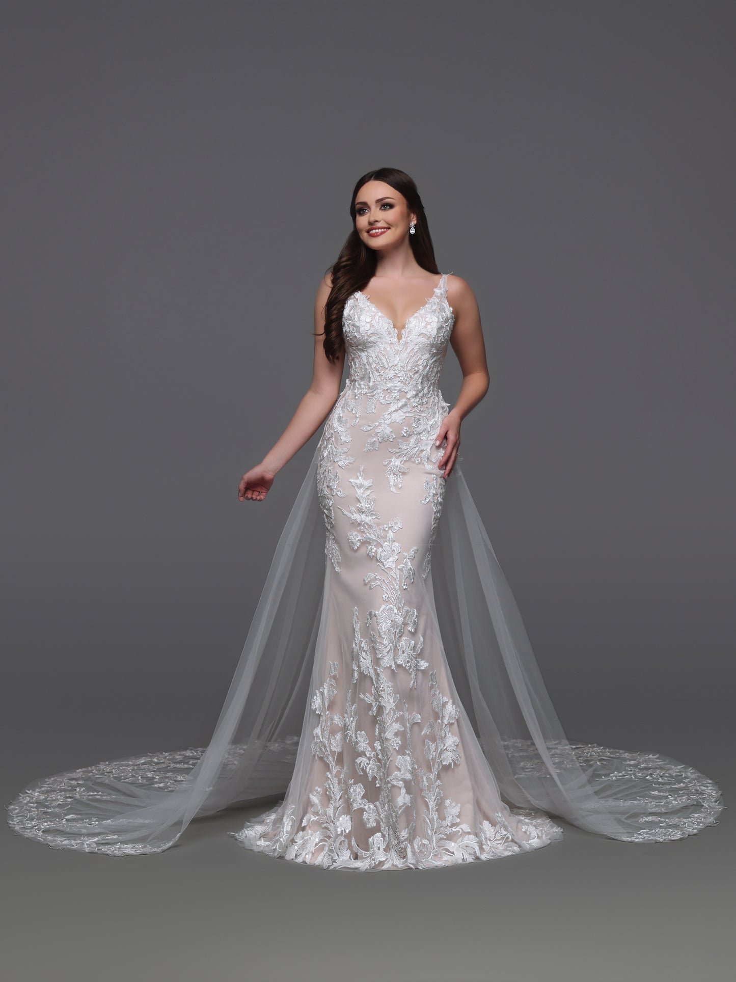 Davinci Bridal 50927 Size 10 Ivory Lace V Neck Wedding Dress Tulle Overskirt Bridal Gown Davinci Bridal 50927 Size 10 Ivory Lace V Neck Wedding Dress Tulle Overskirt Bridal Gown