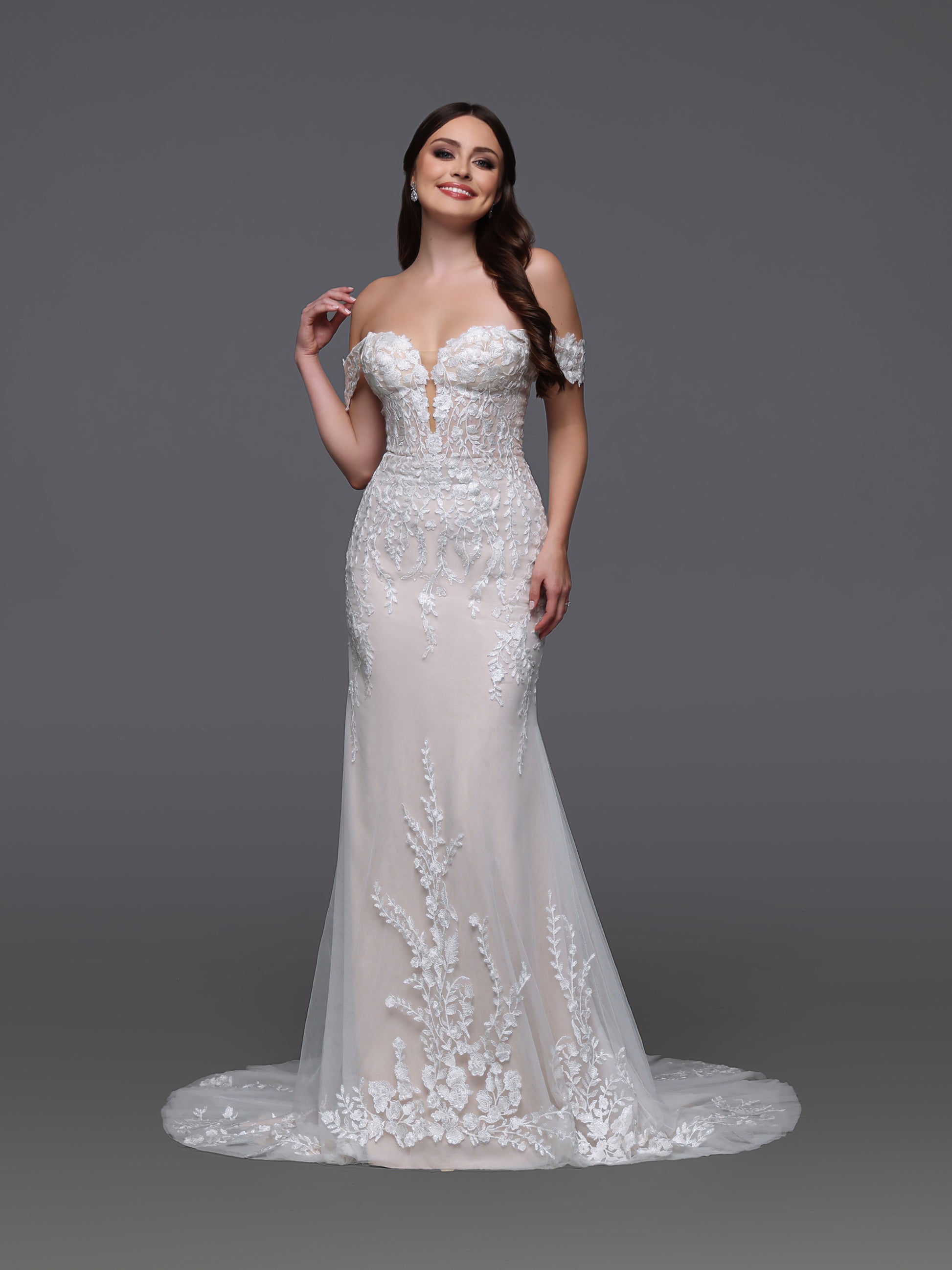 Davinci Bridal 50943 Size 2 Ivory/Nude Lace Fitted off the Shoulder Wedding Dress Bridal Gown Davinci Bridal 50943 Size 2 Ivory/Nude Lace Fitted off the Shoulder Wedding Dress Bridal Gown