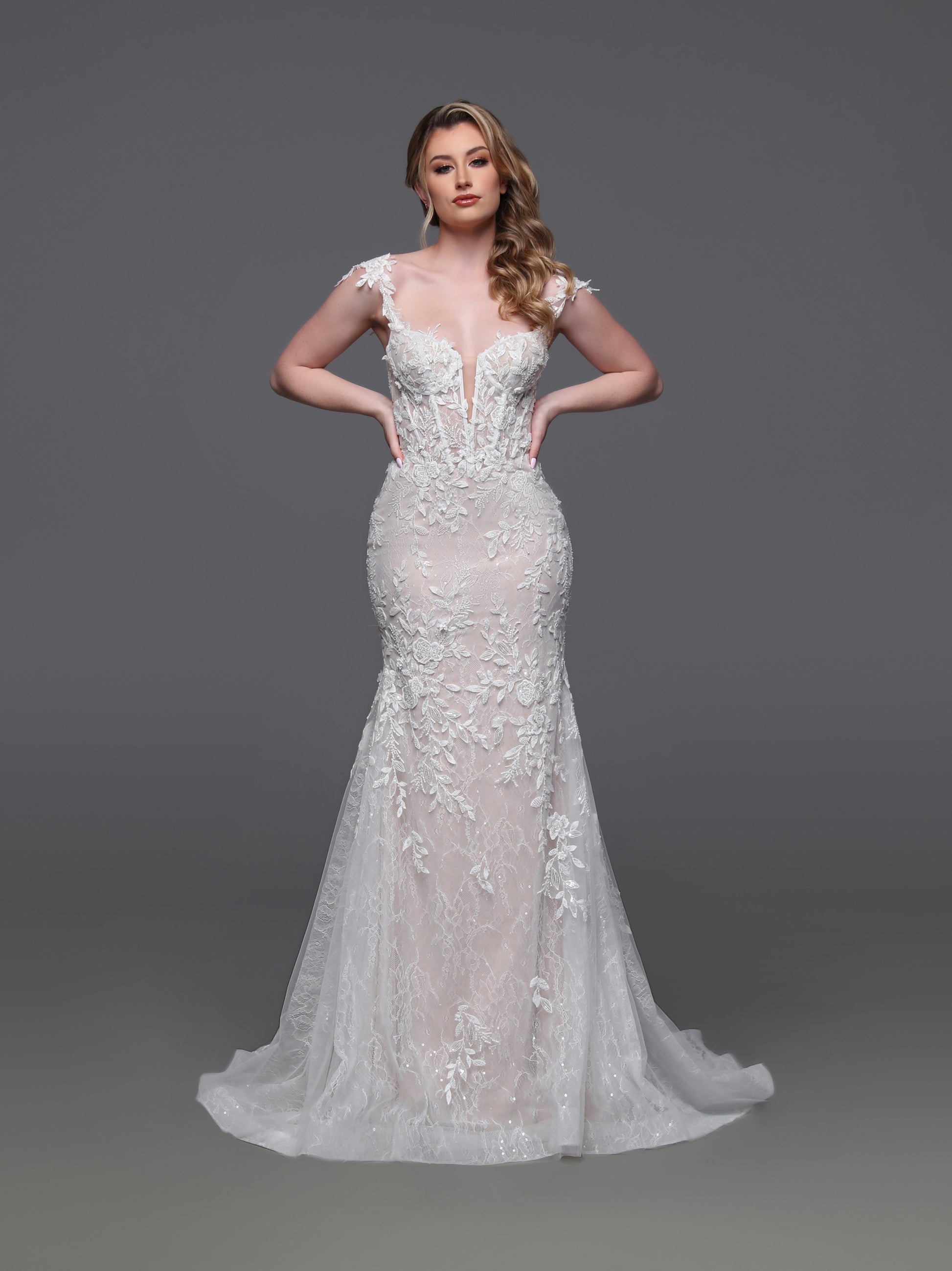 Davinci Bridal 50954 Size 6 Ivory Nude Sheer Corset Beaded Lace Wedding Dress Fit & Flare Bridal Gown Davinci Bridal 50954 Size 6 Ivory Nude Sheer Corset Beaded Lace Wedding Dress Fit & Flare Bridal Gown