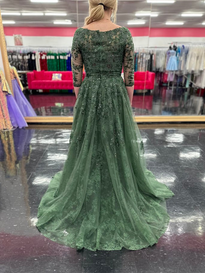 Nina Canacci 5311 Size 4 Olive Lace A Line Mother Of Dress Formal Sleeve Gown High Neck Evening