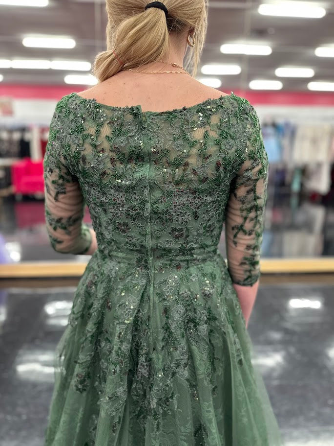 Nina Canacci 5311 Size 4 Olive Lace A Line Mother Of Dress Formal Sleeve Gown High Neck Evening