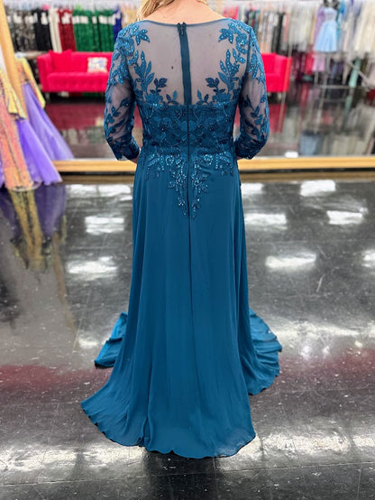 Nina Canacci 5312 Size 4 Teal Lace Chiffon long Sleeve Mother of Dress Formal Evening Wedding Guest Gown