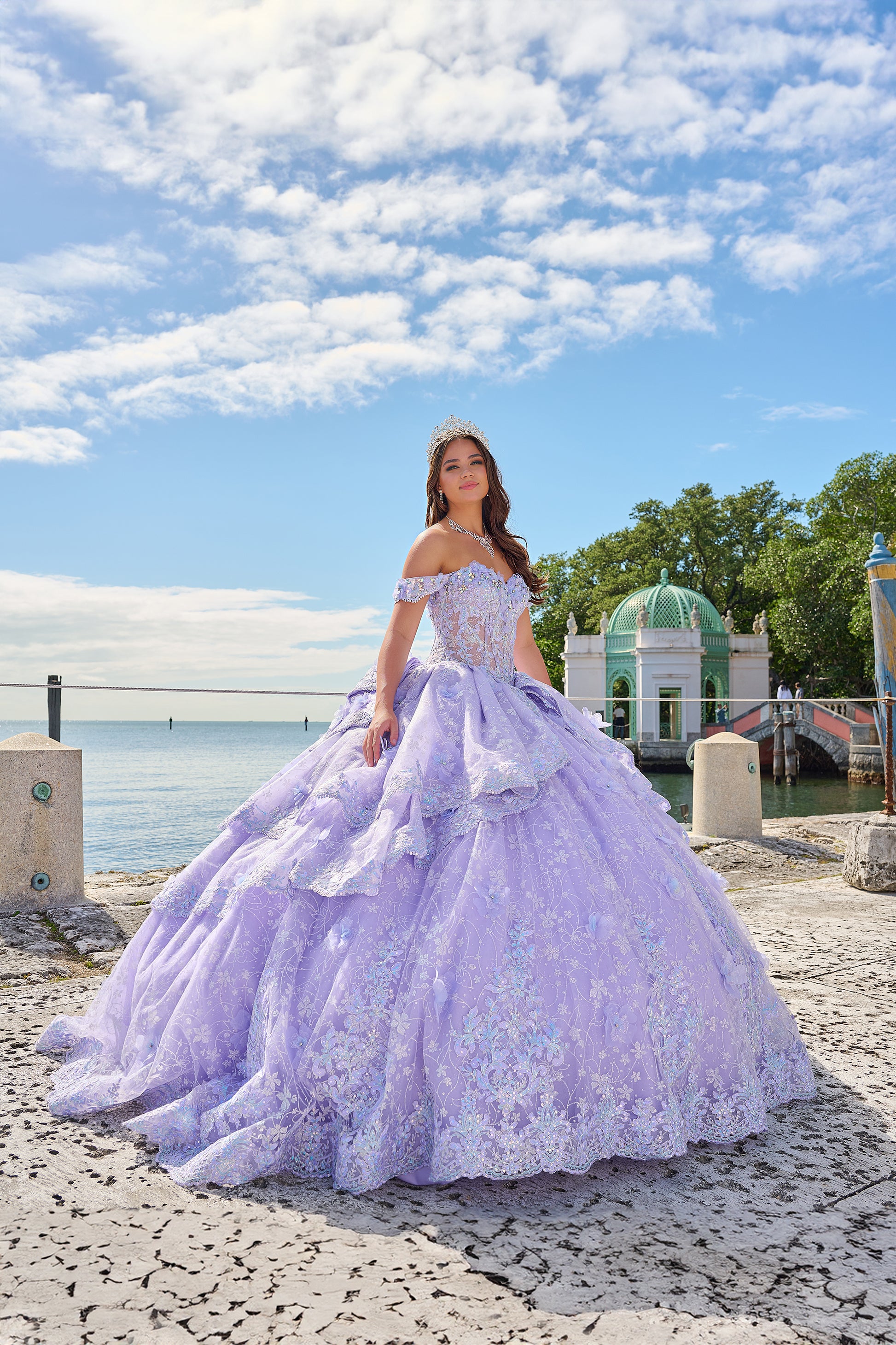 blue with purple quinceanera dresses Lace Sky Blue Off the Shoulder Ball Gown Quinceanera Dresses Sky Blue / 14