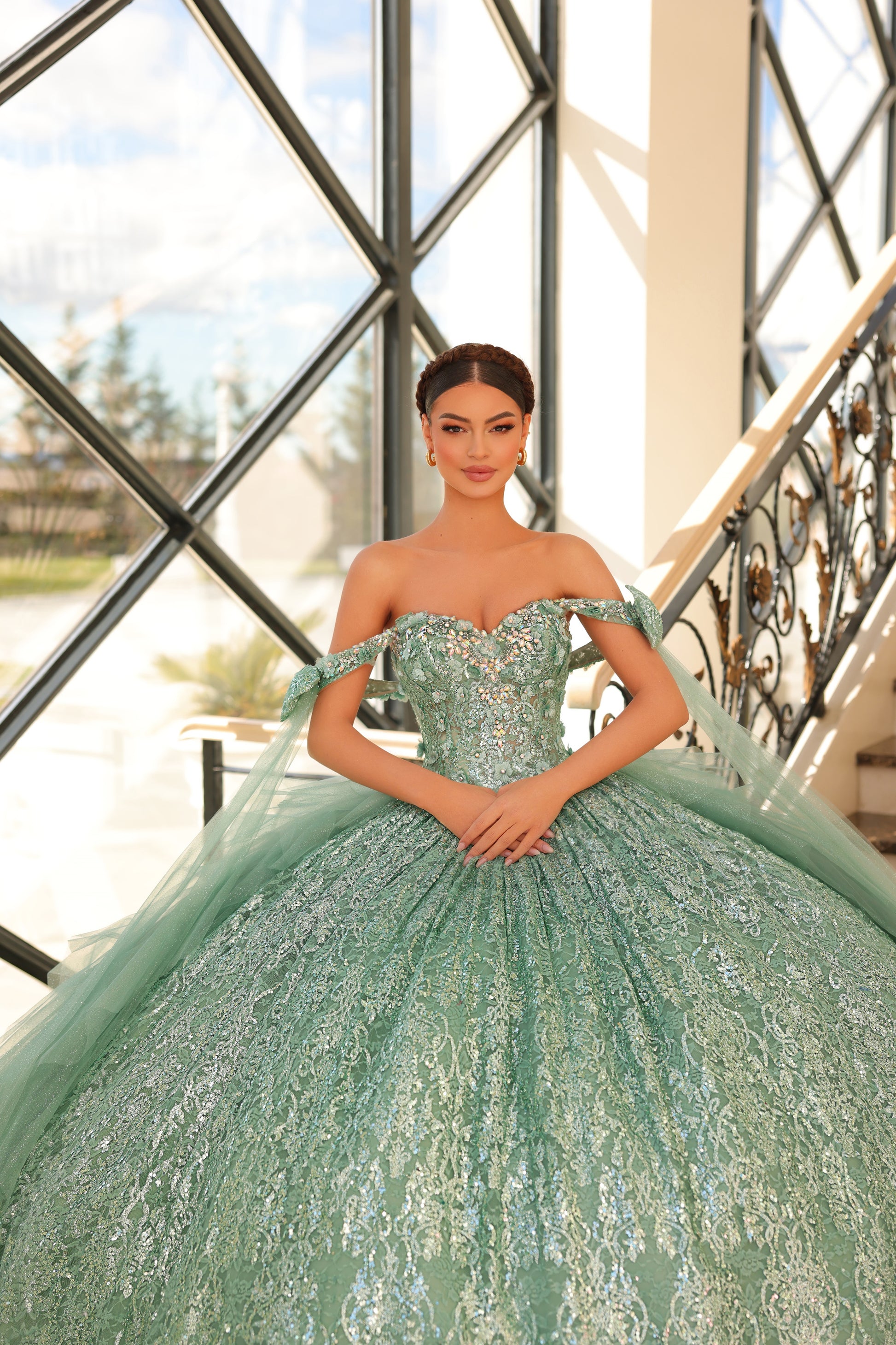 Amarra 54212 Quinceanera Gown Ballgown Ruffle Train off the Shoulder P Glass Slipper Formals Amarra 54212 Quinceanera Gown Ballgown Ruffle Train off the Shoulder P Glass Slipper Formals