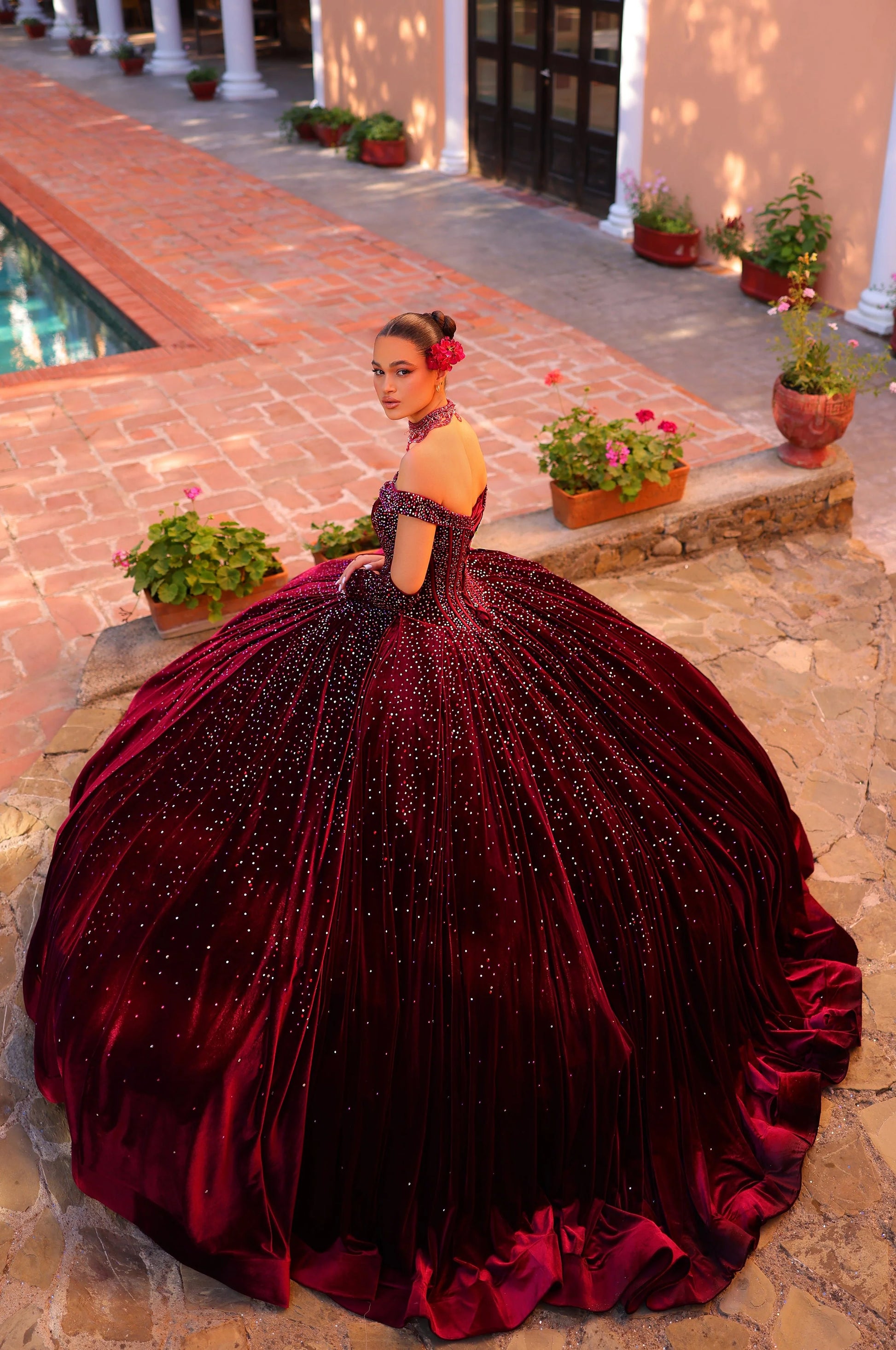 Burgundy quince dresses off the shoulder clearance