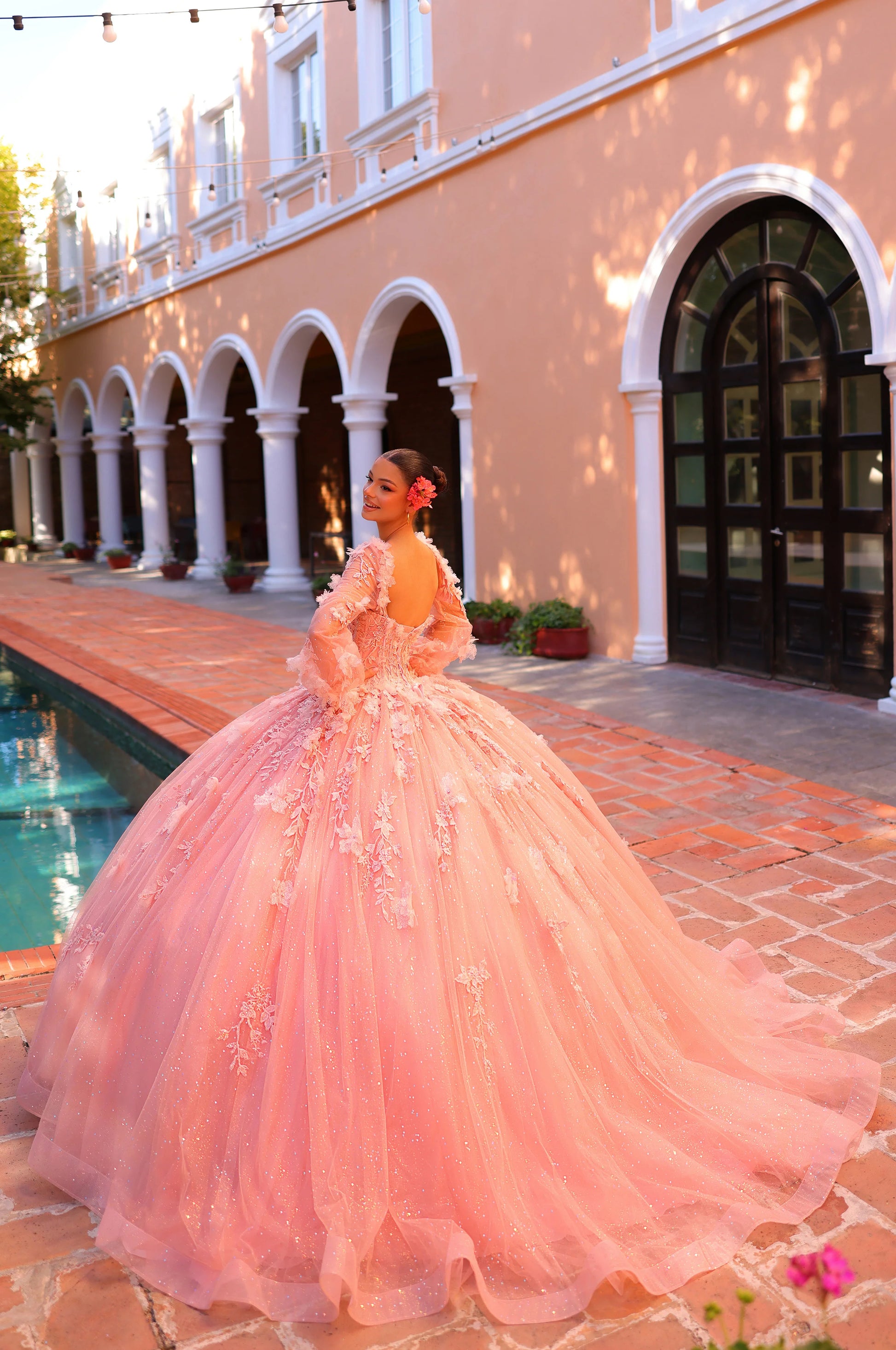 Amarra 54290 Quinceanera Dress Lace Long Sleeve Corset Ball Gown Shimmer Crystal 8 / Blush Amarra 54290 Quinceanera Dress Lace Long Sleeve Corset Ball Gown Shimmer Crystal 8 / Blush