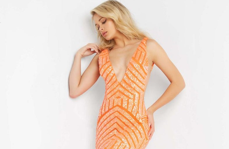 Jovani 63899 Sequin Homecoming Dress Short Cocktail Dress Fitted Sequins 0 / Neon Orange Jovani 63899 Sequin Homecoming Dress Short Cocktail Dress Fitted Sequins 0 / Neon Orange