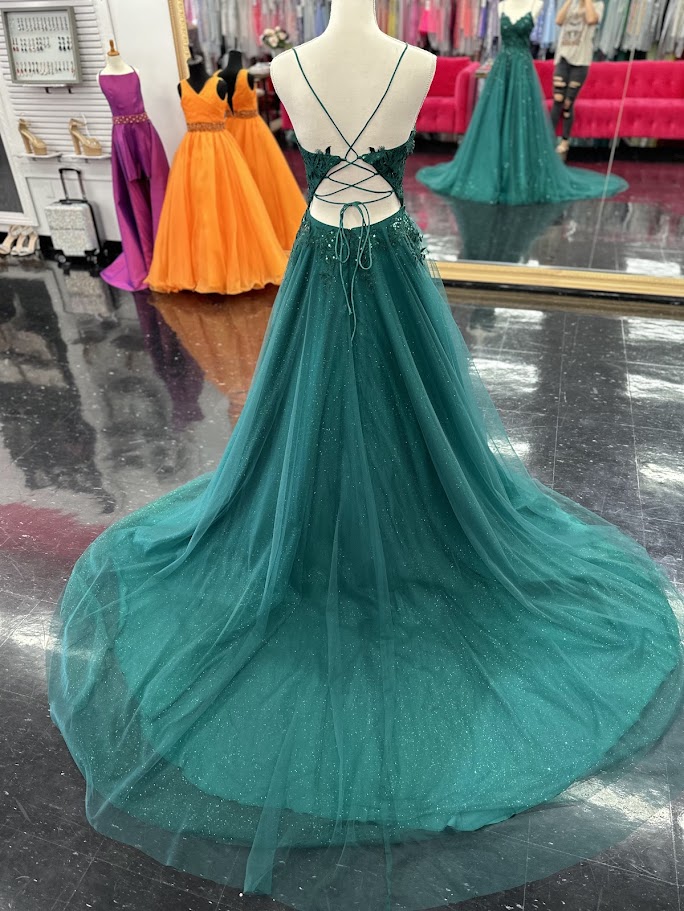 Nina Canacci 6624 Size 4 Emerald Long A Line Corset Prom Dress Backless Train Pageant Formal Gown