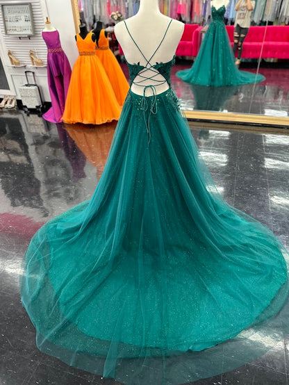 Nina Canacci 6624 Size 4 Emerald Long A Line Corset Prom Dress Backless Train Pageant Formal Gown