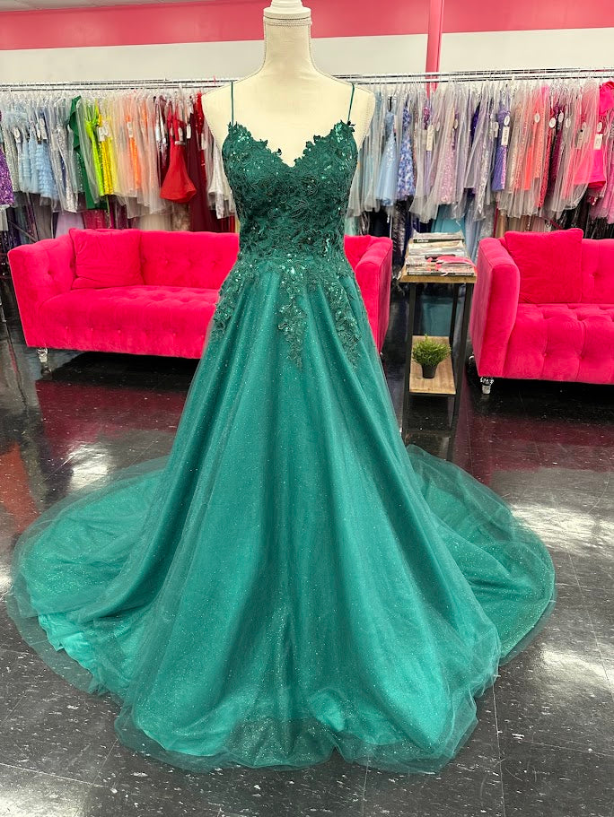 Nina Canacci 6624 Size 4 Emerald Long A Line Corset Prom Dress Backless Train Pageant Formal Gown