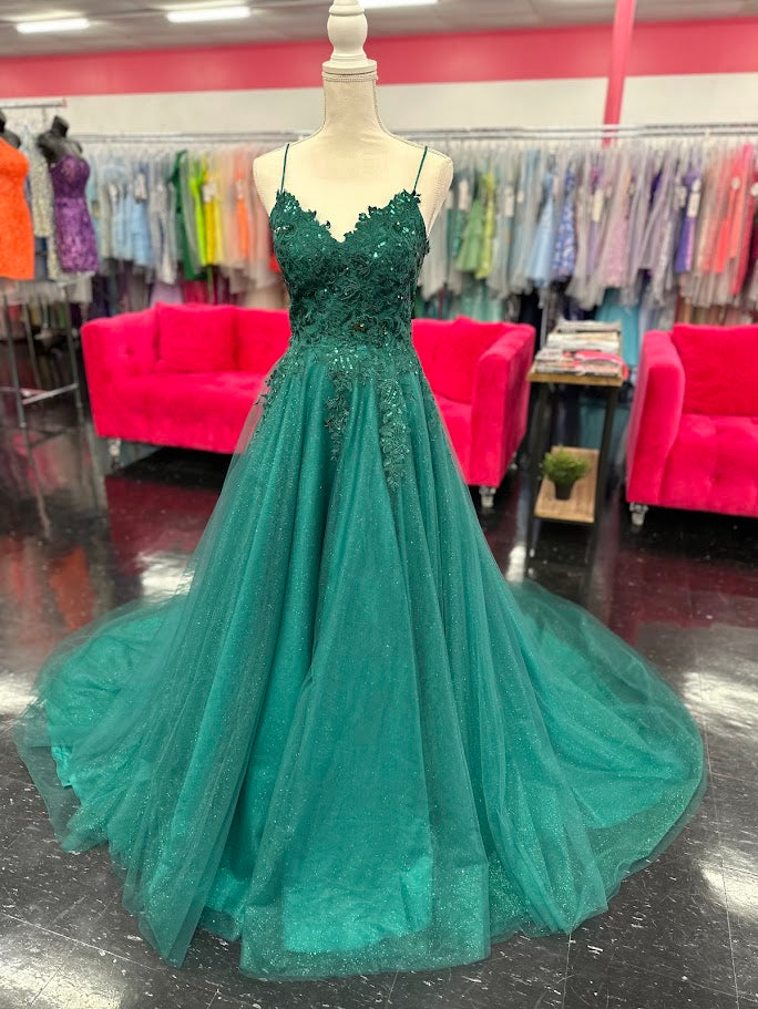 Nina Canacci 6624 Size 4 Emerald Long A Line Corset Prom Dress Backless Train Pageant Formal Gown
