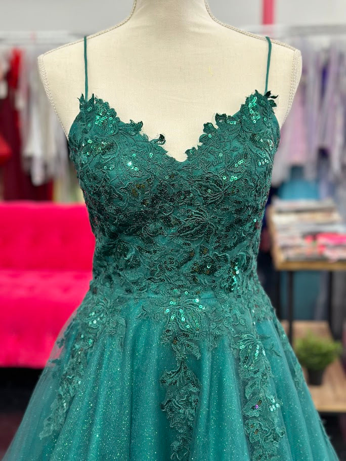 Nina Canacci 6624 Size 4 Emerald Long A Line Corset Prom Dress Backless Train Pageant Formal Gown
