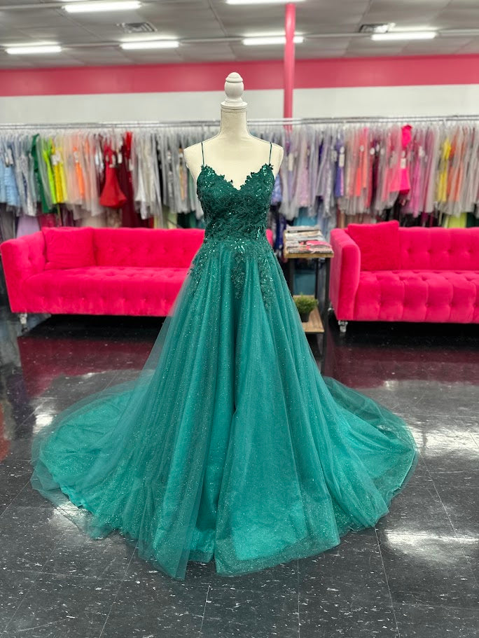 Nina Canacci 6624 Size 4 Emerald Long A Line Corset Prom Dress Backless Train Pageant Formal Gown