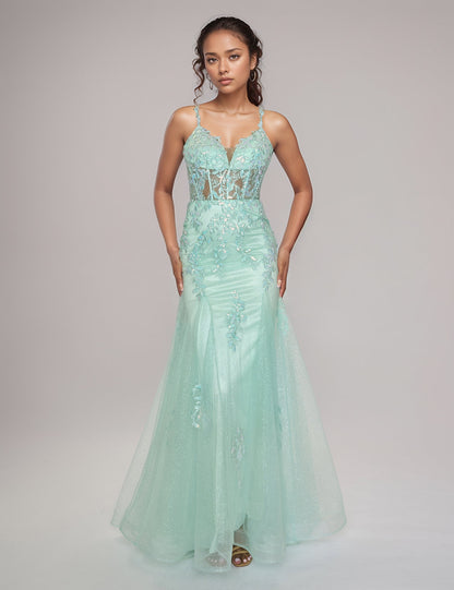 Nina Canacci 6627 Size 4 Pink Sheer Corset Lace Mermaid Prom Dress Shimmer Formal Gown