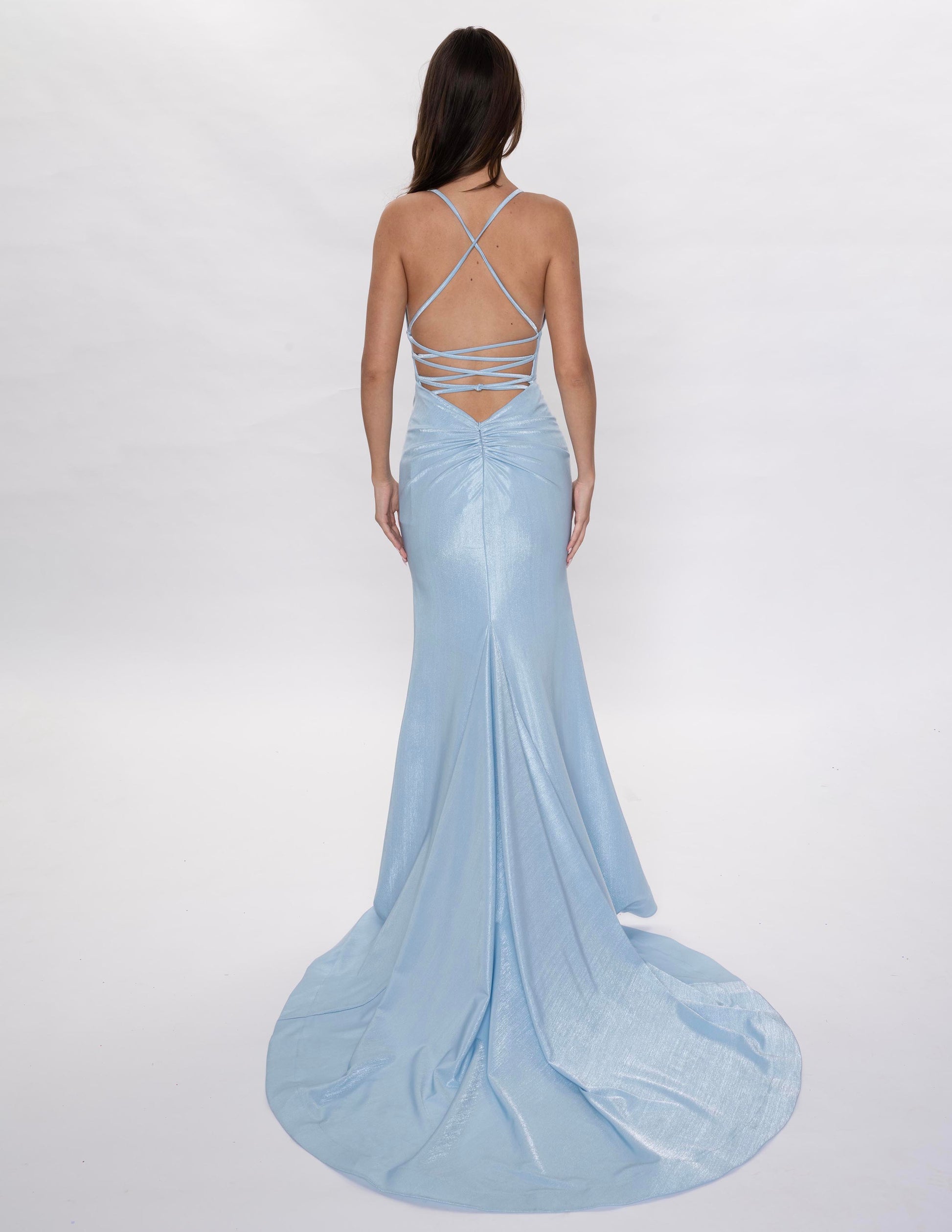 Nina Canacci 6632 Size 8 Light Blue Backless Fitted Prom Dress V Neck Glass Slipper Formals Nina Canacci 6632 Size 8 Light Blue Backless Fitted Prom Dress V Neck Glass Slipper Formals