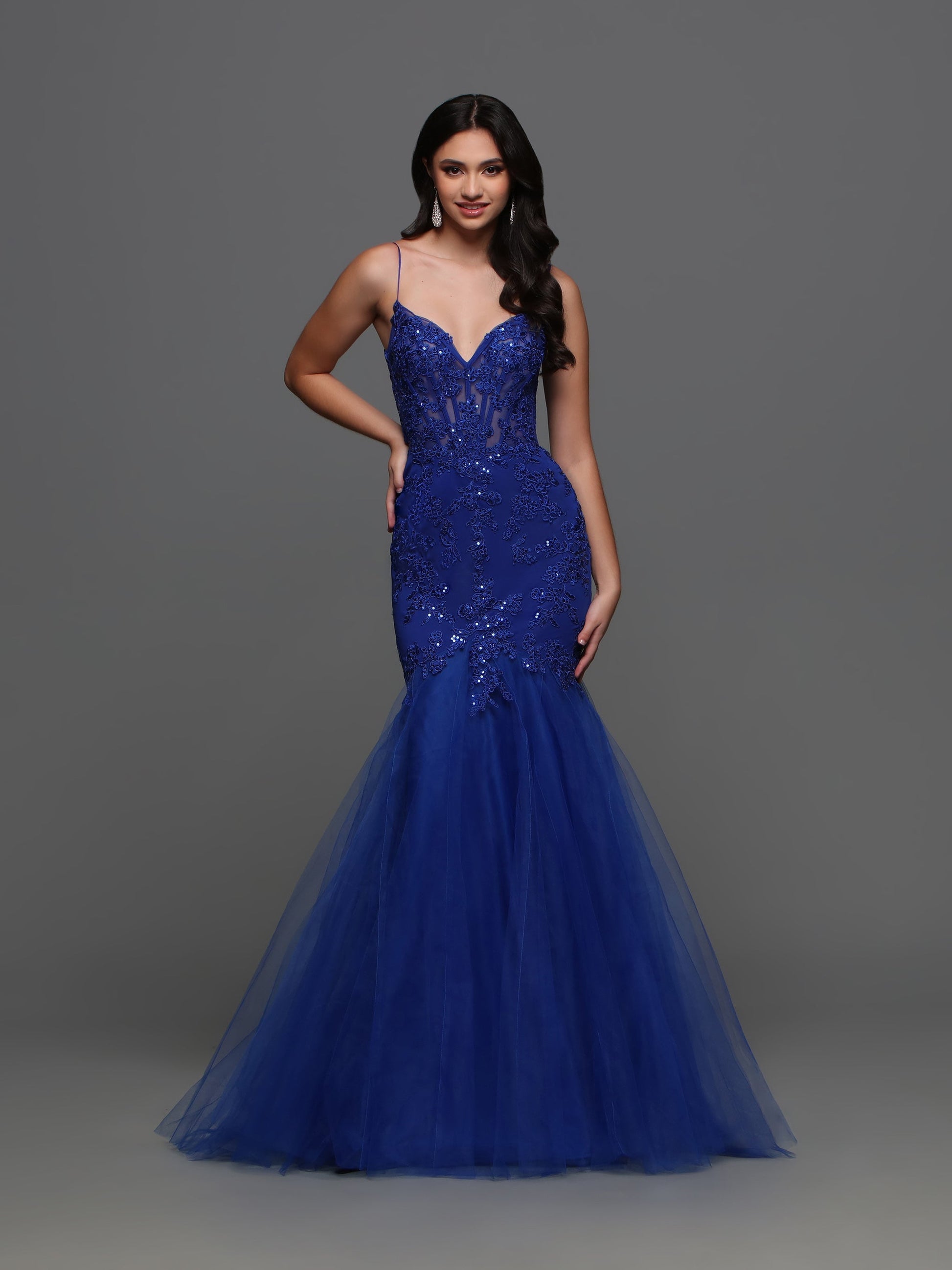 Candice Wang 72321 Size 8 Cobalt Lace Sheer Corset Mermaid Prom Dress Cut Out Back Sequin Formal Gown Candice Wang 72321 Size 8 Cobalt Lace Sheer Corset Mermaid Prom Dress Cut Out Back Sequin Formal Gown