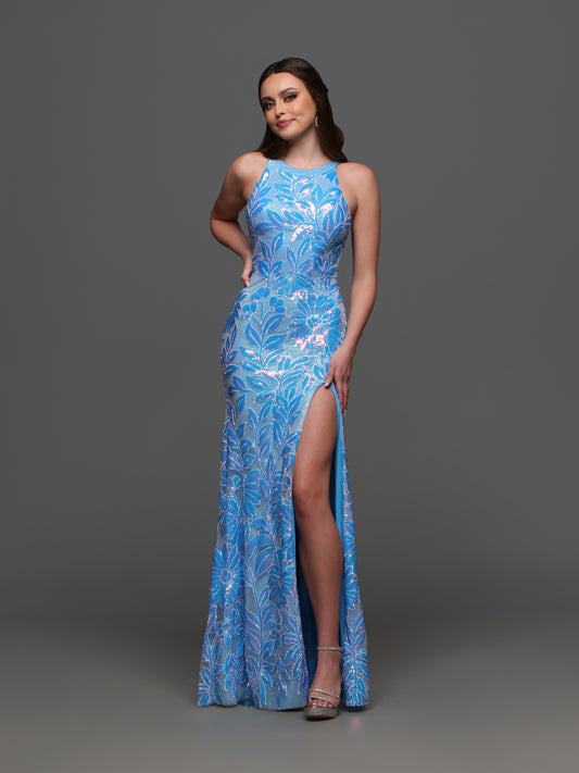 Step into the spotlight with the Candice Wang 72404 Shimmer Sequin High Neck Prom Dress. The backless corset design and high neckline create a stylish and elegant look, while the shimmering sequins add a touch of glamour. The slit gown ensures comfort while dancing the night away. Perfect for making a statement at prom or any special occasion.  Sizes: 0-16  Colors: Blue, Neon Pink