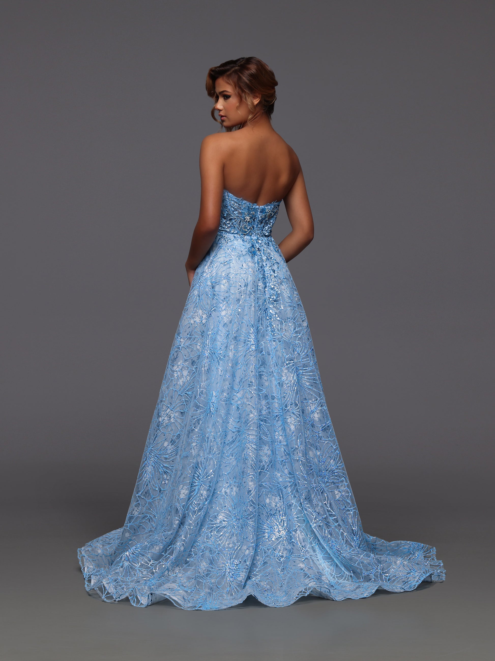 ice me out prom dress Ice Blue Beaded Lace Prom Dress with Oragnza Overskirt