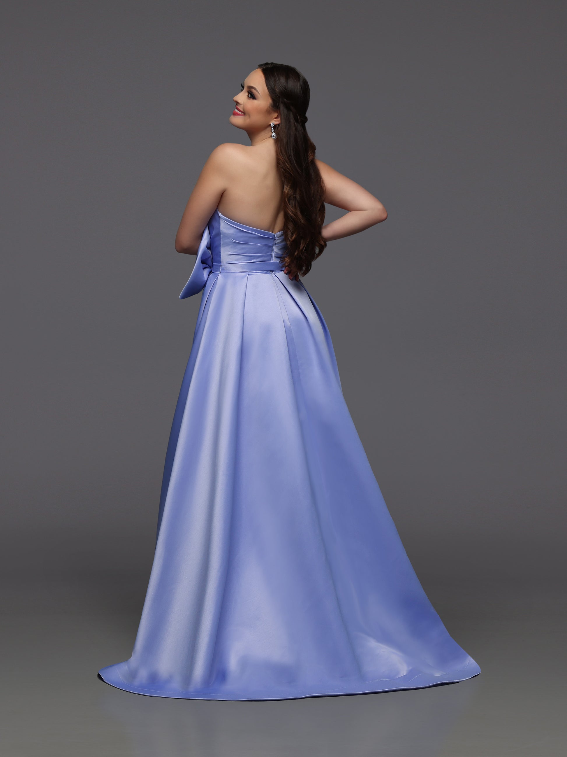 Candice Wang 72499 Size 18 Periwinkle Satin Prom Dress A Line Bow Crystal V neck Formal - 18 / Periwinkle Candice Wang 72499 Size 18 Periwinkle Satin Prom Dress A Line Bow Crystal V neck Formal - 18 / Periwinkle