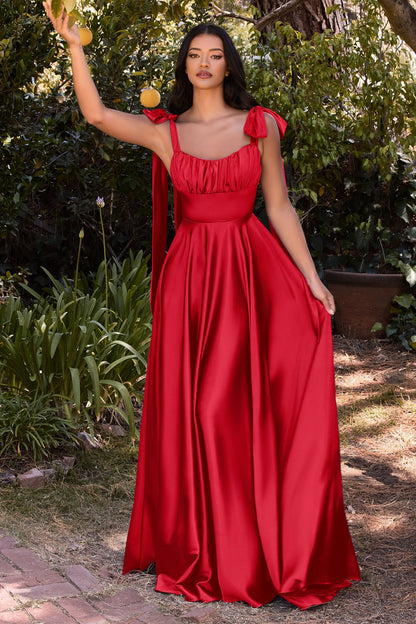Ladivine 7490 Size 6 Dusty Rose Satin A Line Formal Dress Bows Scoop Neck Gown Empire Waist Ladivine 7490 Size 6 Dusty Rose Satin A Line Formal Dress Bows Scoop Neck Gown Empire Waist