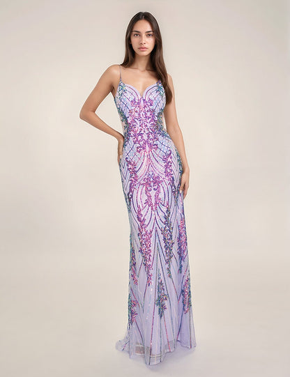 Nina Canacci 7609 Size 6 White Long Sequin Prom Dress Sheer Back  Sheer Side Cut Out