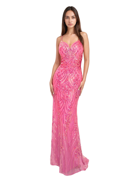 Turn heads in this daring Nina Canacci 7609 prom dress. Its vibrant fuchsia hue is accented by shimmering sequins that catch every light, while the sheer back and side cutouts add a bold, seductive edge. Designed in size 6 with a long, elegant silhouette, this dress combines glamour and confidence for an unforgettable night.

Size: 6

Color: Fuchsia