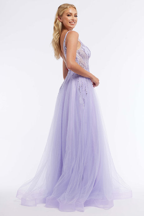Elevate your formal look in the stunning Vienna Prom 7882 Long Prom Dress. This A-line ballgown features a sheer tulle overlay, adding an ethereal touch to your ensemble. Let the beautiful blend of fabric and elegant cut make you the center of attention at any pageant or formal event.