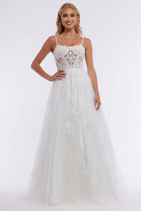 Expertly designed for a stunning formal look, the Vienna Prom 7890 Long Prom Dress is adorned with a sheer bodice and tulle train. The corset-style bodice creates a flattering silhouette while the elegant design is perfect for proms and pageants. Experience the perfect blend of style and sophistication with this dress.