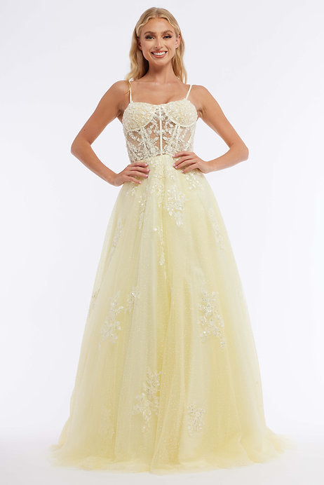 Expertly designed for a stunning formal look, the Vienna Prom 7890 Long Prom Dress is adorned with a sheer bodice and tulle train. The corset-style bodice creates a flattering silhouette while the elegant design is perfect for proms and pageants. Experience the perfect blend of style and sophistication with this dress.