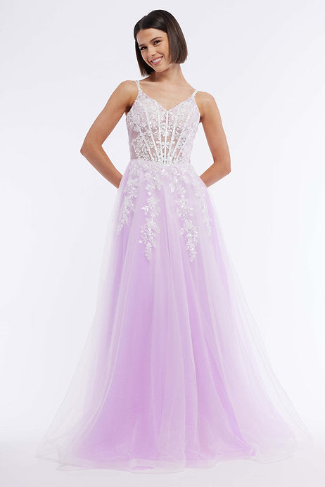 Elevate your formal look with the Vienna Prom 7893 Long Prom Dress. Featuring a corset A-line design and sheer lace train, this gown exudes elegance. Perfect for prom, pageants, and other formal events, this dress will make you feel confident and stylish. Don't miss out on this stunning piece.
