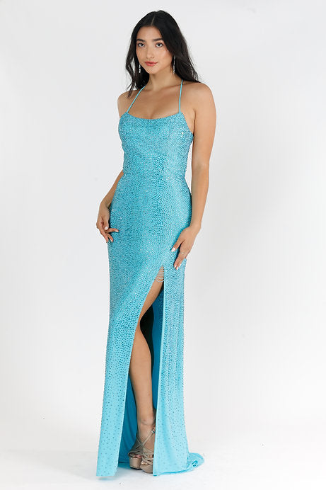 Elevate your style with Vienna Prom 7939 Long Prom Dress. This elegantly fitted gown features intricate beaded detailing and a high slit, adding a touch of glamour to your formal look. The scoop neck and pageant-worthy design make it a perfect choice for any special occasion.