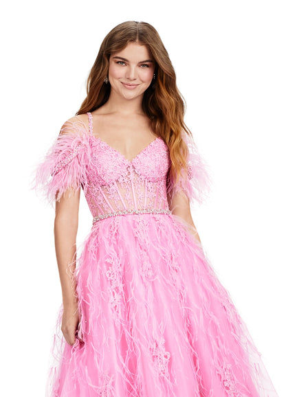 ASHLEYlauren 11447 Size 4 Pink Feather Ball Gown Prom Dress