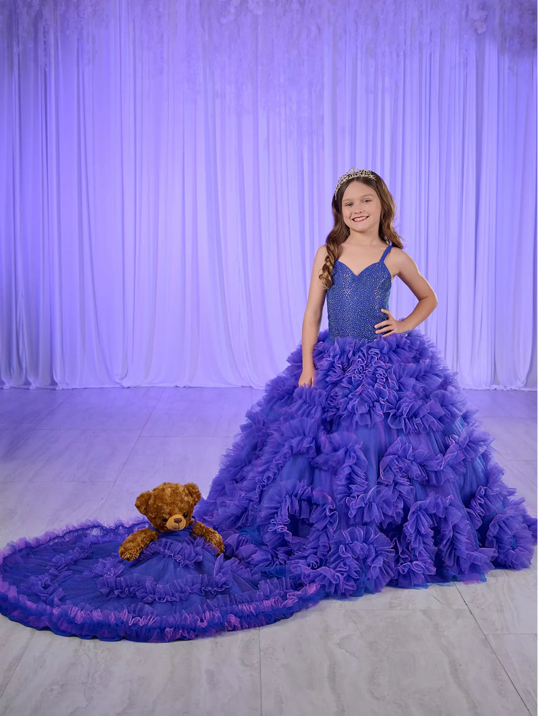 Tiffany Princess 80023MQ Girls Ruffle Pageant Dress Corset Ball Gown Formal Crystal Bodice 2 / Royal/Purple Tiffany Princess 80023MQ Girls Ruffle Pageant Dress Corset Ball Gown Formal Crystal Bodice 2 / Royal/Purple