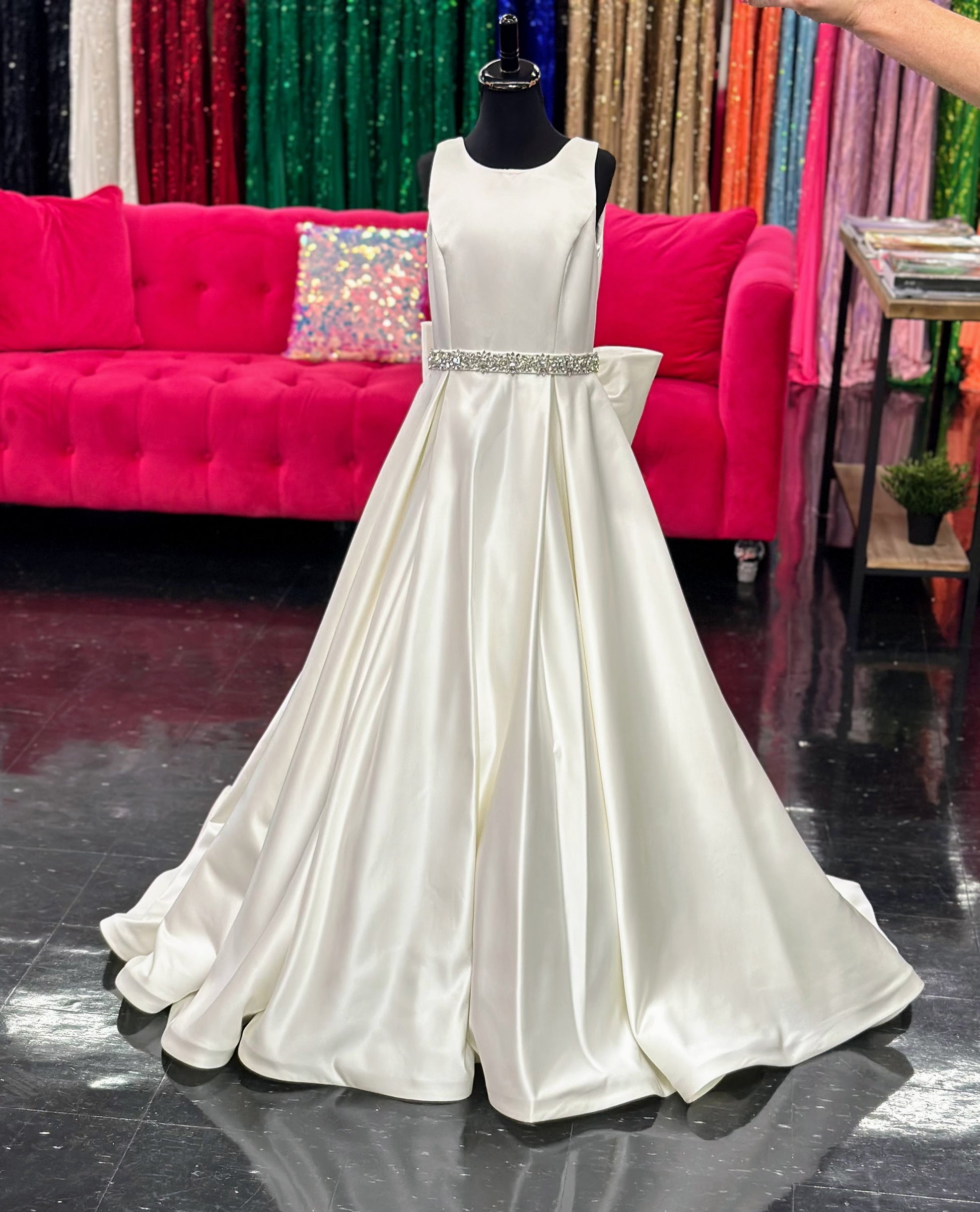 Ashley Lauren 8079 Size 12 Ivory Long satin A Line girls Pageant