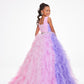 Ashley Lauren Kids 8137 Girls and Preteens Pageant Dress.  This stand out kids gown features a square neckline giving way to a crystal encrusted belt. The ombre tulle skirt completes the look.  Available colors:  Pink Multi, Blue Multi  Available sizes:  4, 6, 8, 10, 12, 14, 16