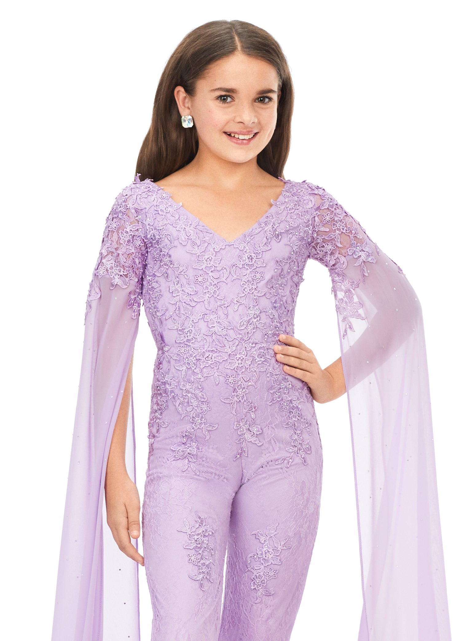Ashley Lauren Kids 8162 Size 6, 10, 14 Lilac Lace Girls Jumpsuit