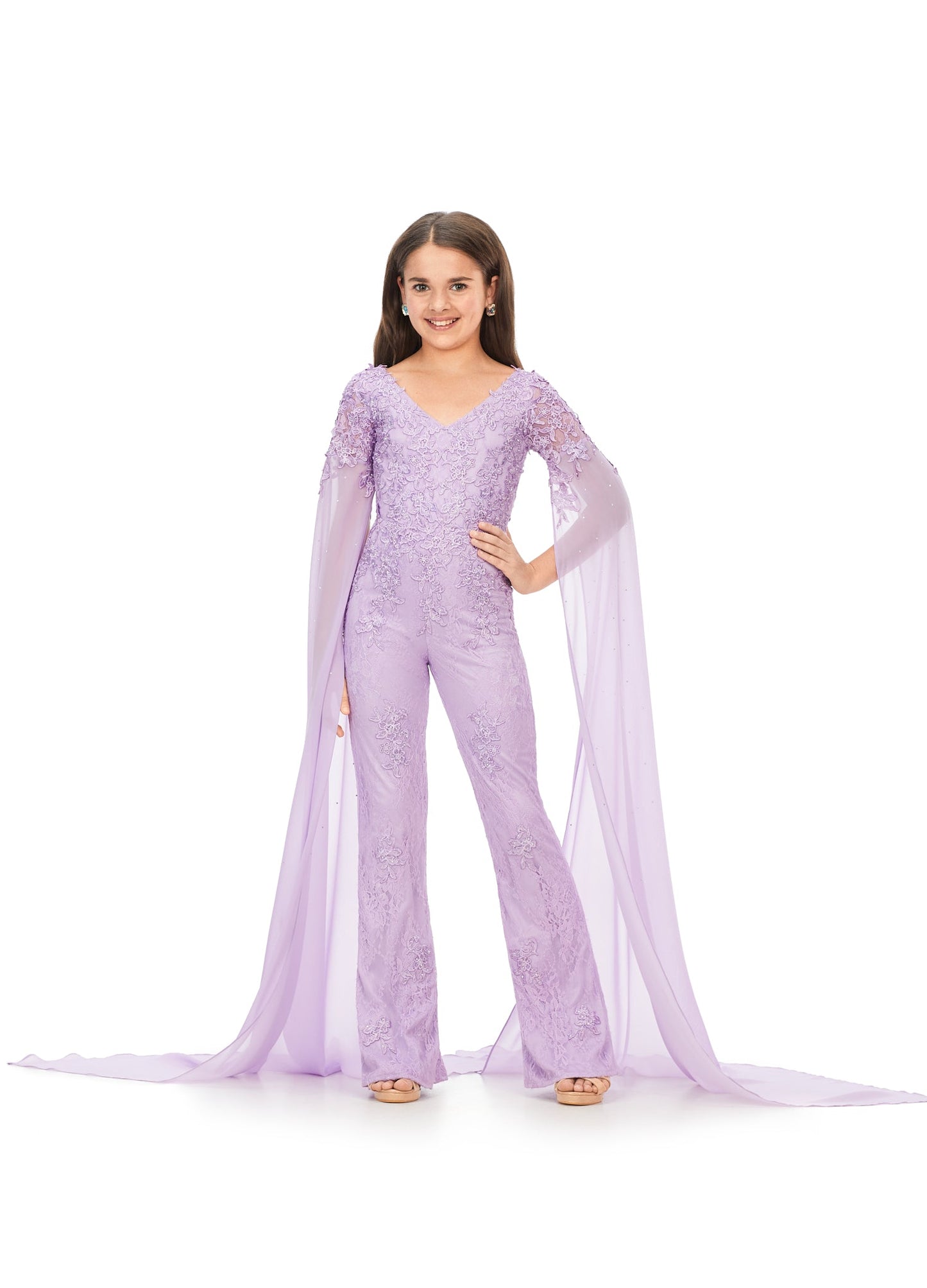 Ashley Lauren Kids 8162 Size 6, 10, 14 Lilac Lace Girls Jumpsuit