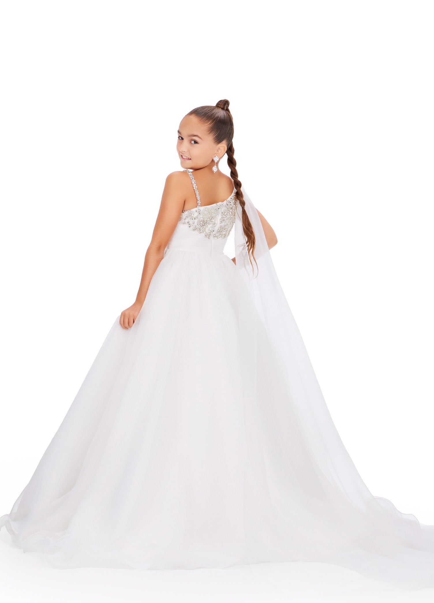 white one shoulder cape dress White One Shoulder Dress with Feather Slit and Flowing Cape Sleeve Walone LLC