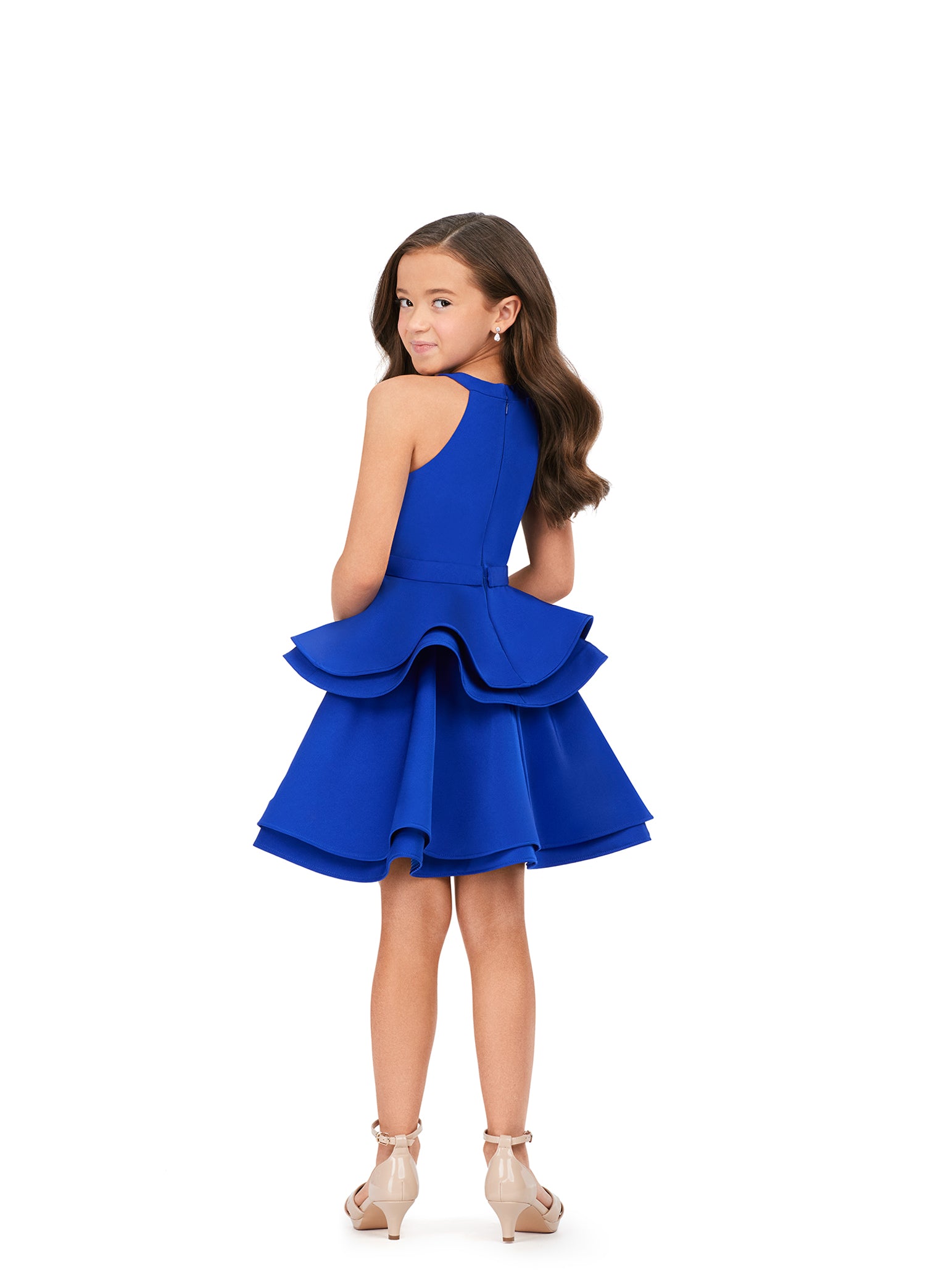 Ashley Lauren Kids 8221 A-Line Crew Neckline Ruffle Skirt Crepe Cocktail Dress. This cocktail dress is one of our favorites! The high neckline compliments the tiered, ruffle skirt and gives all the sass!