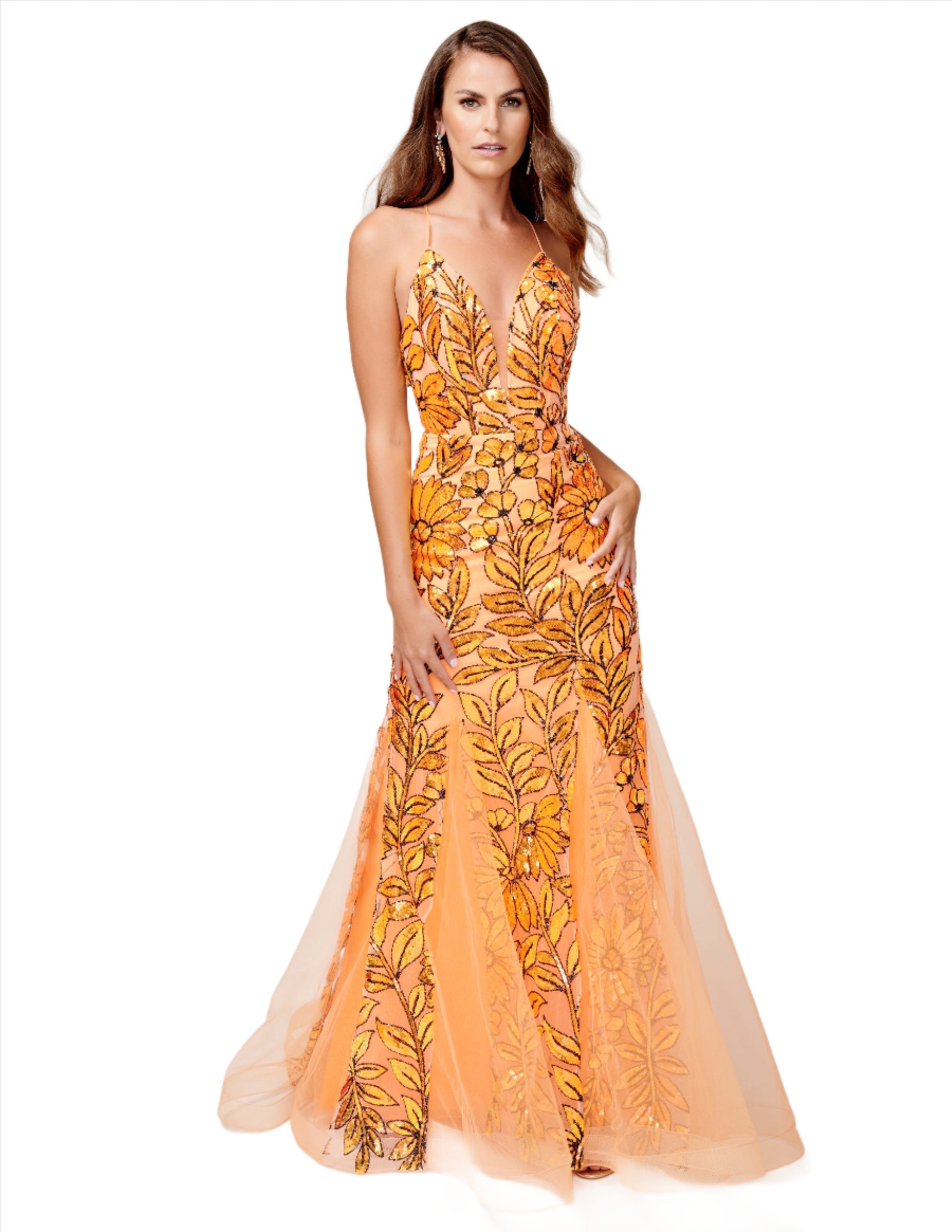 Nina Canacci 8236 Size 4, 6 Orange Sequin Mermaid Prom Dress Backless Corset Formal Gown V Neck, 6 / Orange Nina Canacci 8236 Size 4, 6 Orange Sequin Mermaid Prom Dress Backless Corset Formal Gown V Neck, 6 / Orange