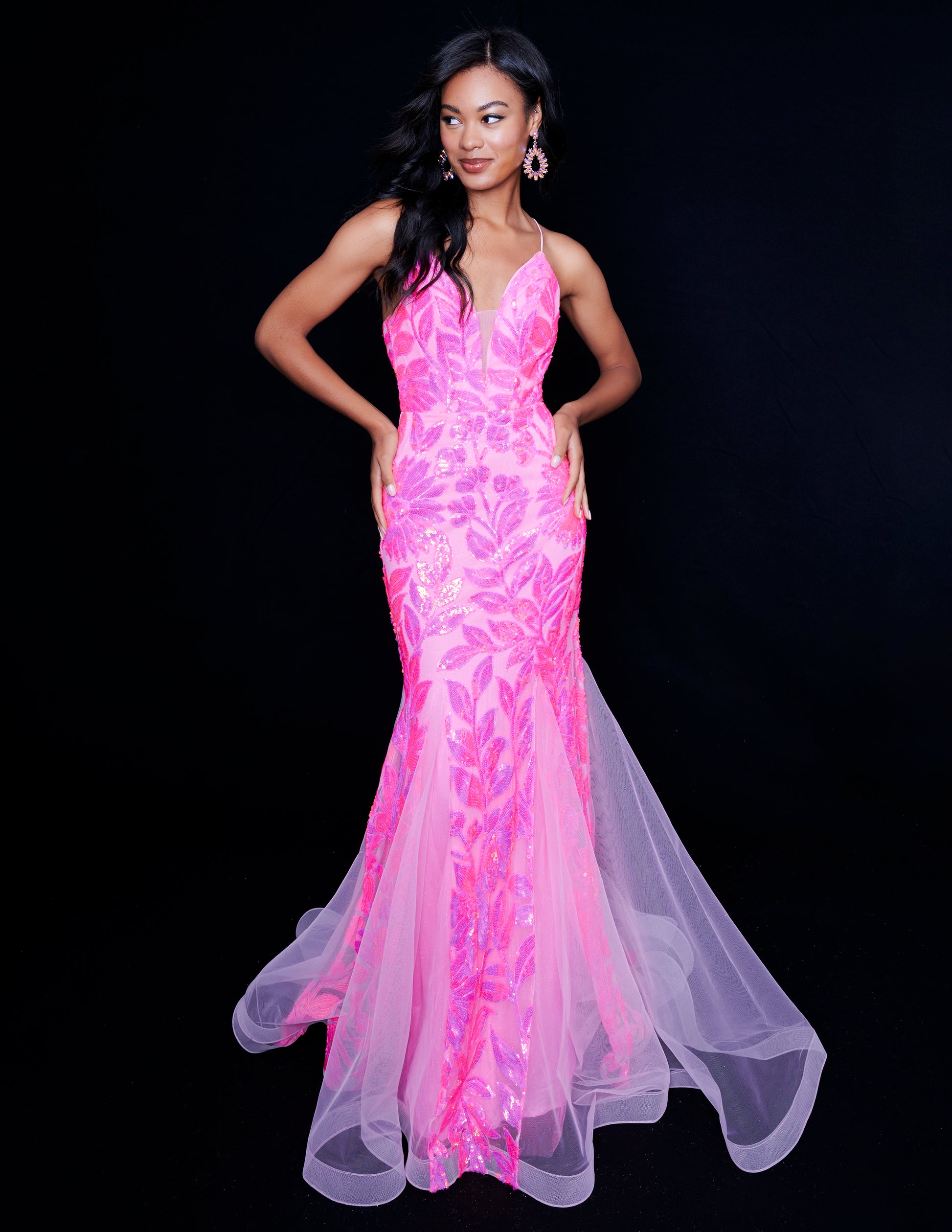 Nina Canacci 8236 Sequin Mermaid Prom Dress Backless Corset Formal Gown V Neck 0 / Pink