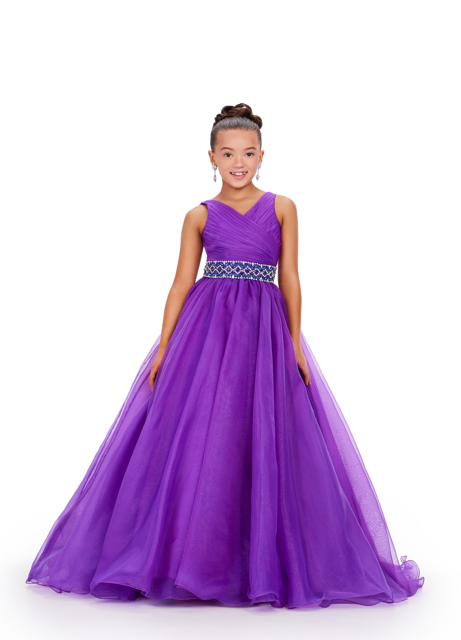 CMMCHAAH Girls Floral Pageant Party Dress - Purple Knee-Length Formal Dress For Toddlers 2-9 Years