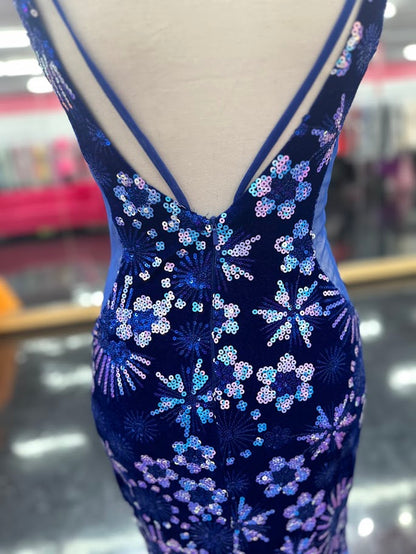 Nina Canacci 8257 Size 4 Emerald Velvet Sequin Prom Dress Mermaid Sheer Formal Gown V Neck