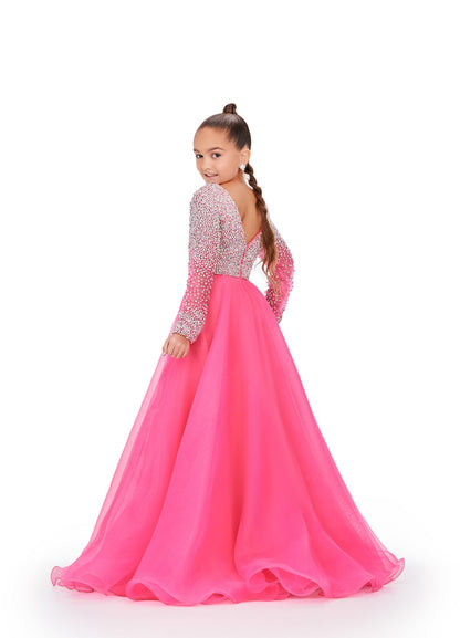 Ashley Lauren Kids 8271 Size 6 Hot Pink Girls Pageant Dress Crystal Long Sleeve A Line Pageant Dress Beaded Gown Ashley Lauren Kids 8271 Size 6 Hot Pink Girls Pageant Dress Crystal Long Sleeve A Line Pageant Dress Beaded Gown